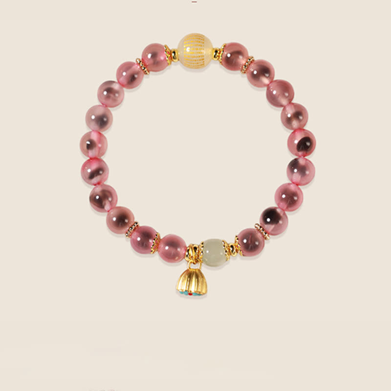 Nimara Ritual Natural Colorful Candy Agate Golden Lotus Pod Healing Bracelet