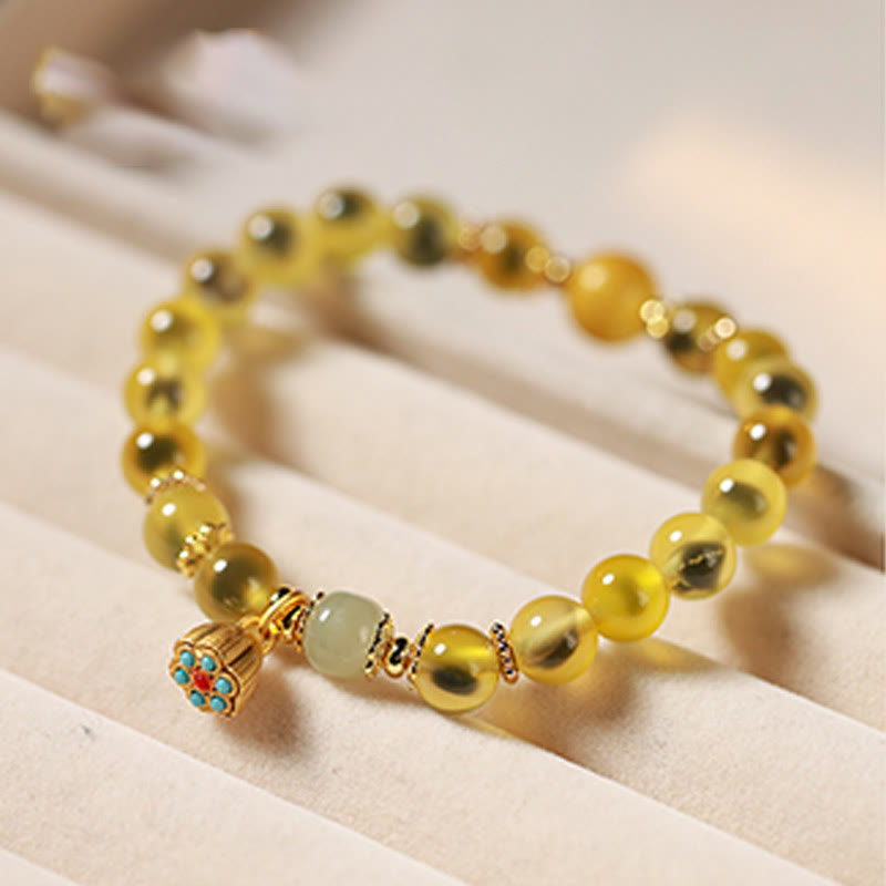 Nimara Ritual Natural Colorful Candy Agate Golden Lotus Pod Healing Bracelet