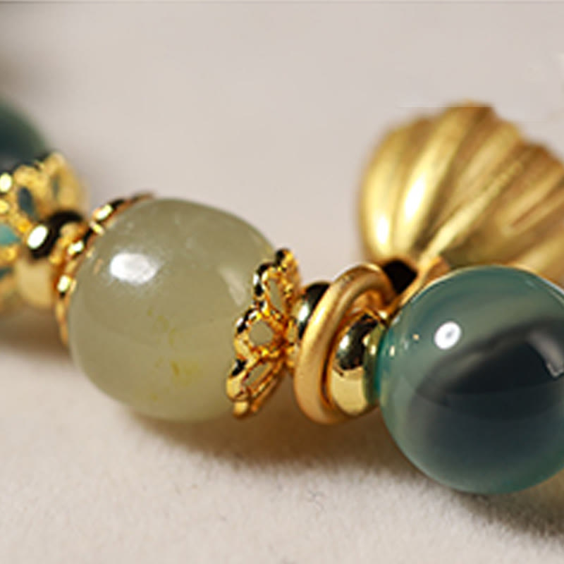Nimara Ritual Natural Colorful Candy Agate Golden Lotus Pod Healing Bracelet