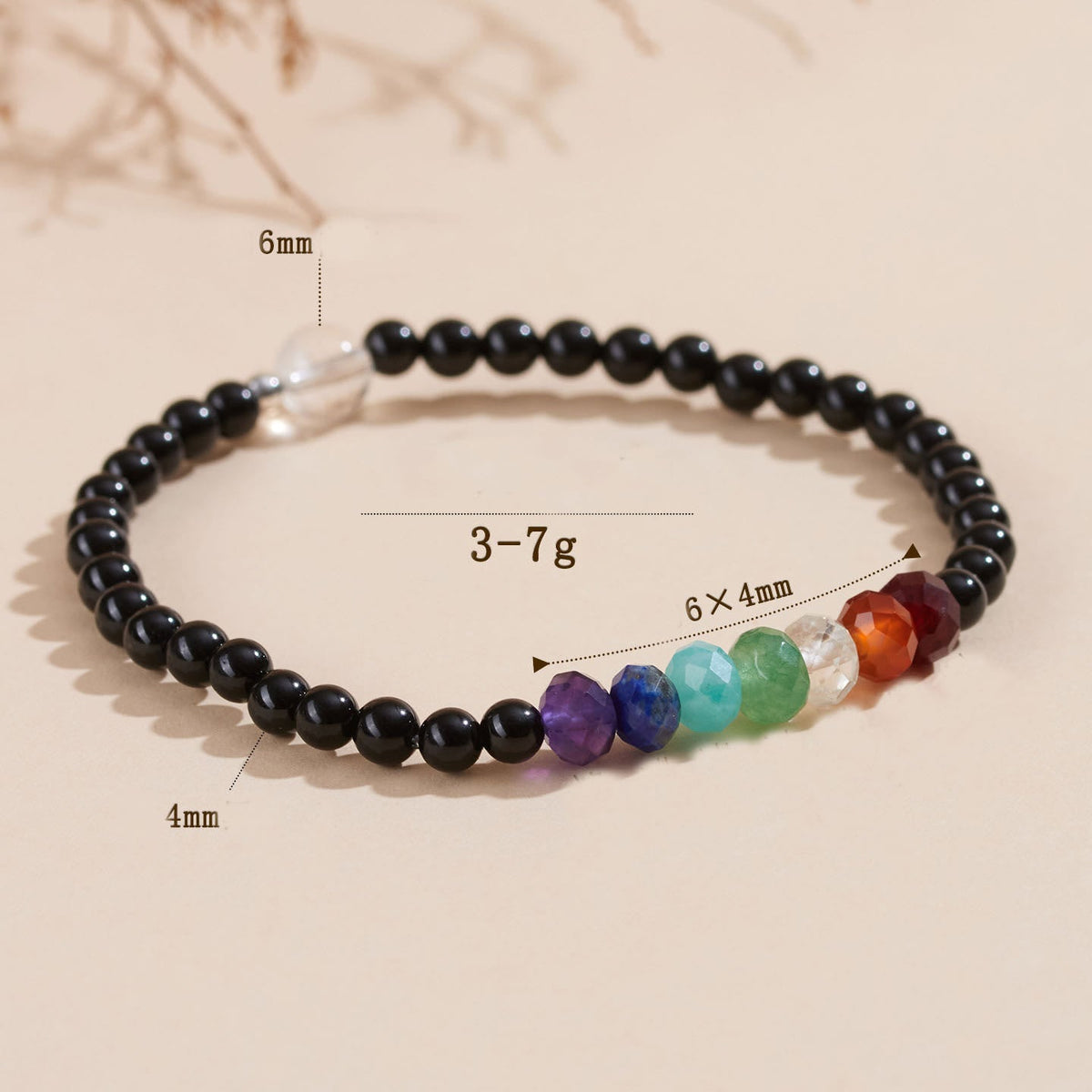 Nimara Ritual Ultra-fine 4mm Black Tourmaline Colorful Stone Bracelet