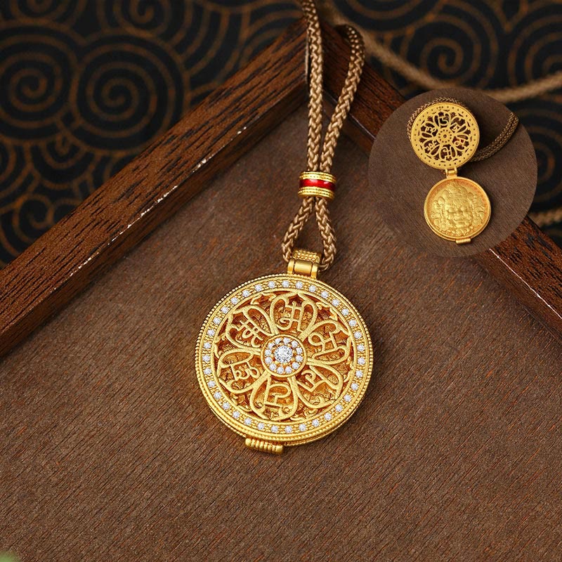 Nimara Ritual Om Mani Padme Hum Openable Copper Plated Gold Wealth Necklace Pendant