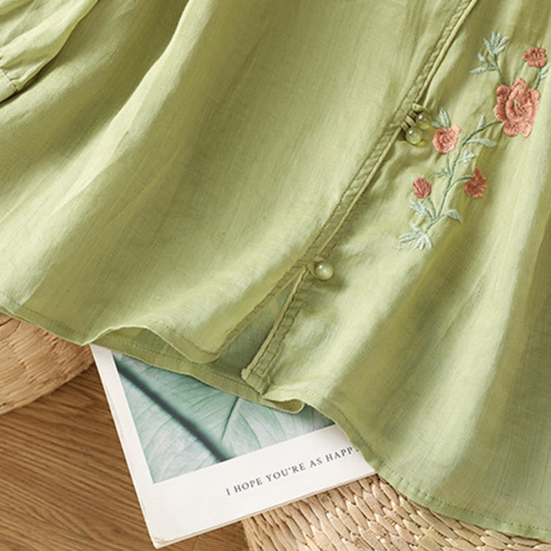 Nimara Ritual Embroidered Flowers Cotton Women's V-neck Shirt