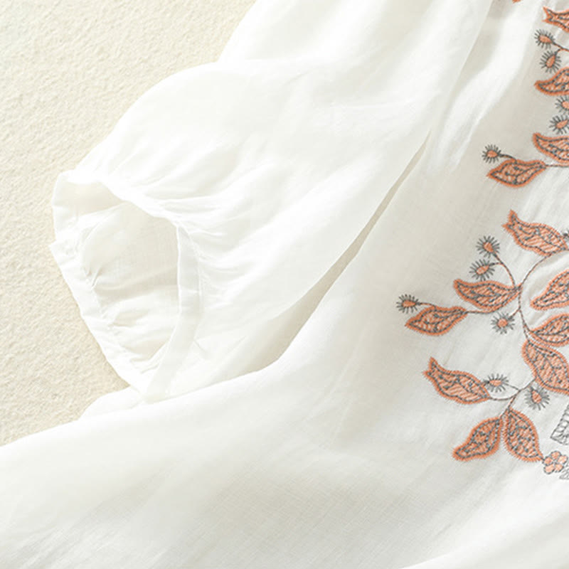 Nimara Ritual Embroidered Lace Casual Women's Cotton Linen Half Sleeve T-shirt