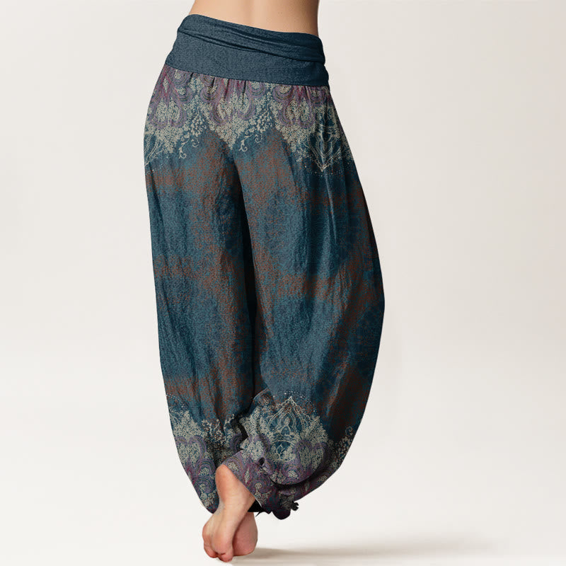 Nimara Ritual Pure Cotton Casual Lycoris Radiata Mandala Pattern Women's Elastic Waist Harem Pants