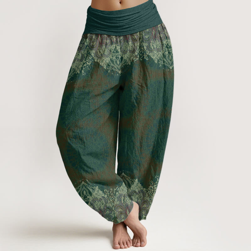 Nimara Ritual Pure Cotton Casual Lycoris Radiata Mandala Pattern Women's Elastic Waist Harem Pants