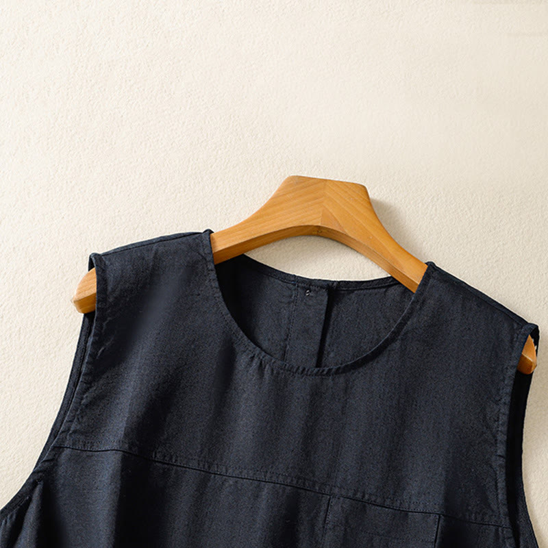 Nimara Ritual Simple Crew Neck Button Design Women's Cotton Sleeveless Vest