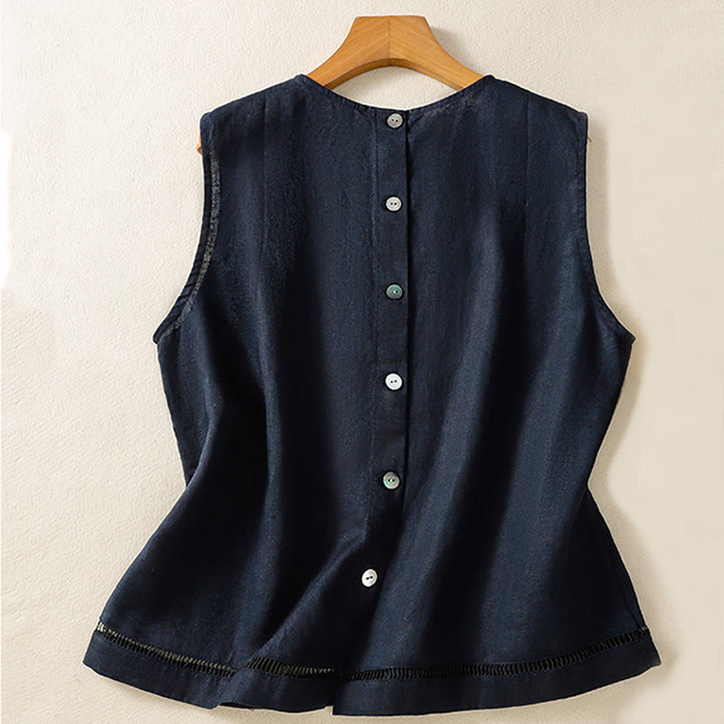Nimara Ritual Simple Crew Neck Button Design Women's Cotton Sleeveless Vest