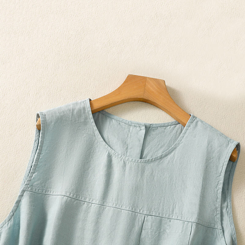 Nimara Ritual Simple Crew Neck Button Design Women's Cotton Sleeveless Vest