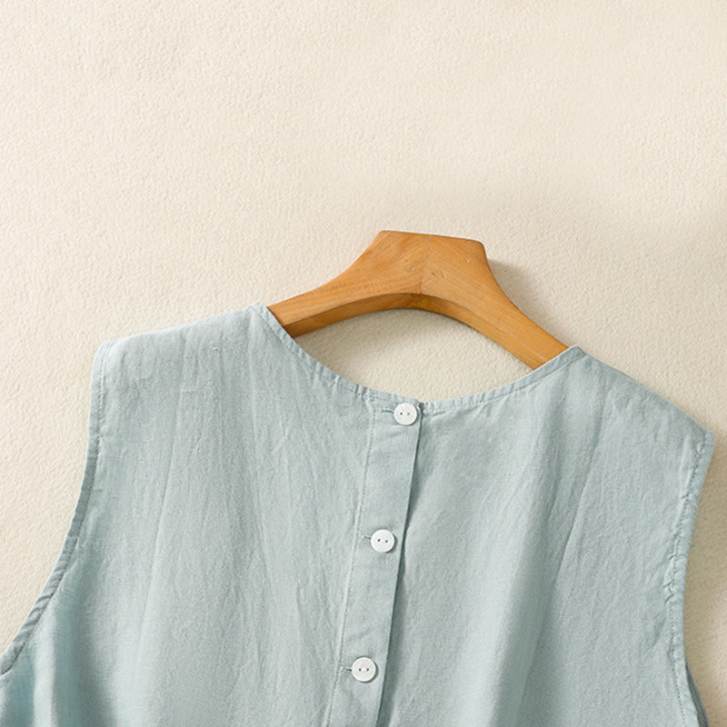 Nimara Ritual Simple Crew Neck Button Design Women's Cotton Sleeveless Vest