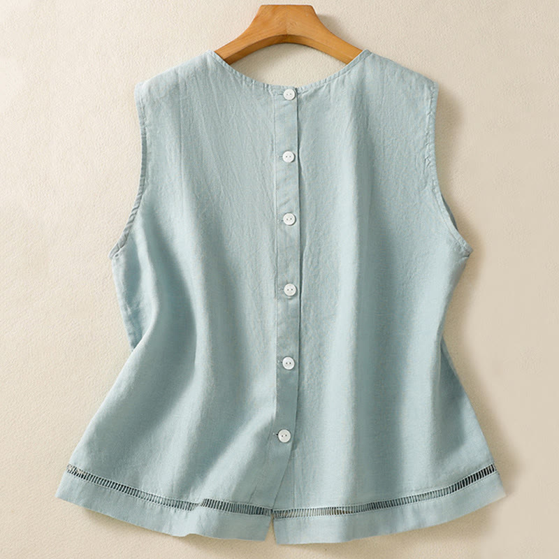 Nimara Ritual Simple Crew Neck Button Design Women's Cotton Sleeveless Vest