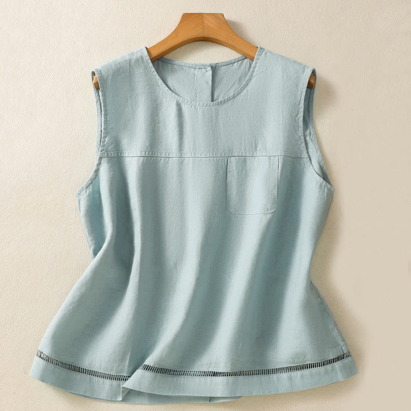 Nimara Ritual Simple Crew Neck Button Design Women's Cotton Sleeveless Vest
