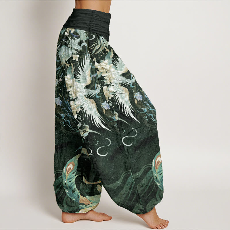 Nimara Ritual Pure Cotton Phoenix Flower Pattern Women's Elastic Waist Harem Pants