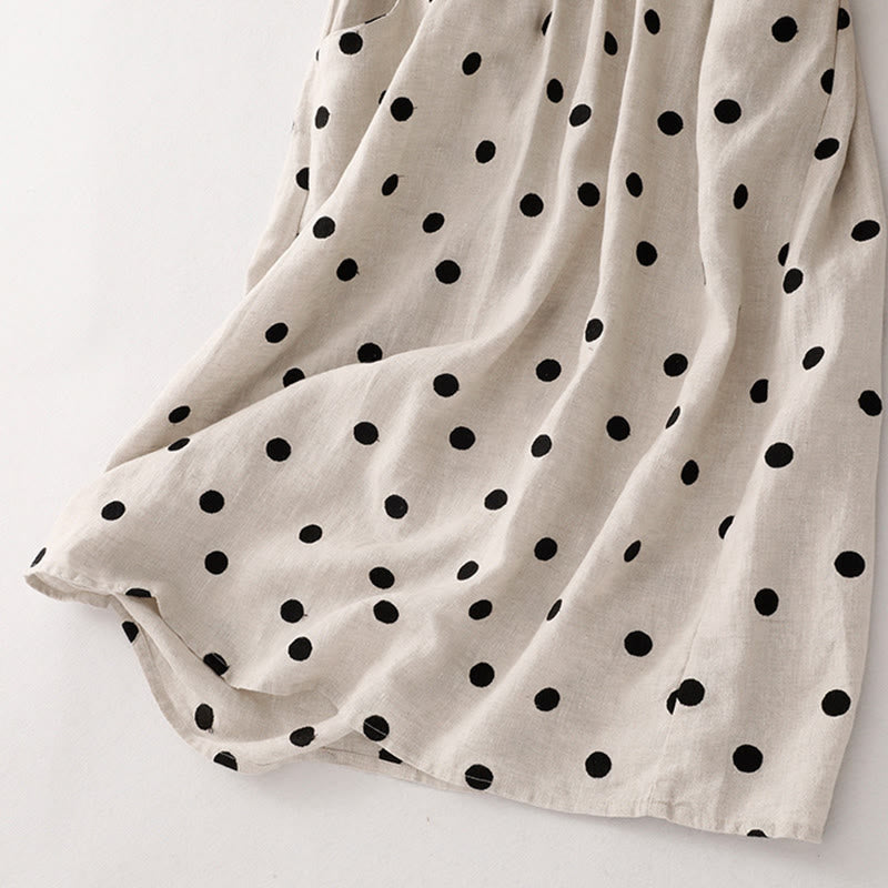 Nimara Ritual Polka Dot V-Neck Lace-up Women's Midi Dress With Pockets