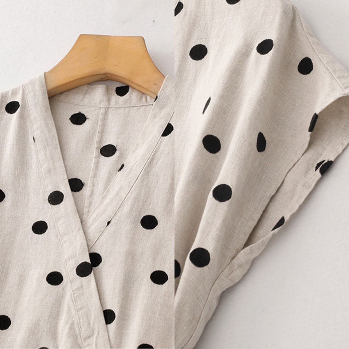 Nimara Ritual Polka Dot V-Neck Lace-up Women's Midi Dress With Pockets