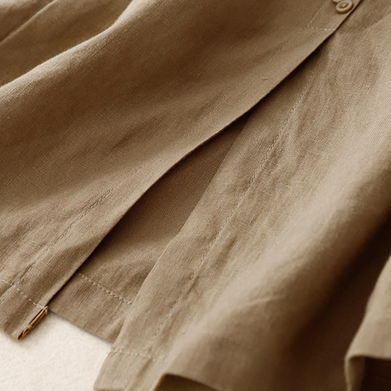 Nimara Ritual A-line Buttons Slit Design Elastic Waist Cotton Women's Skirt With Pockets