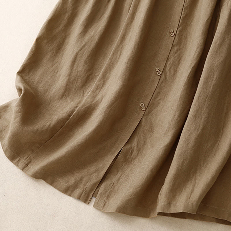 Nimara Ritual A-line Buttons Slit Design Elastic Waist Cotton Women's Skirt With Pockets