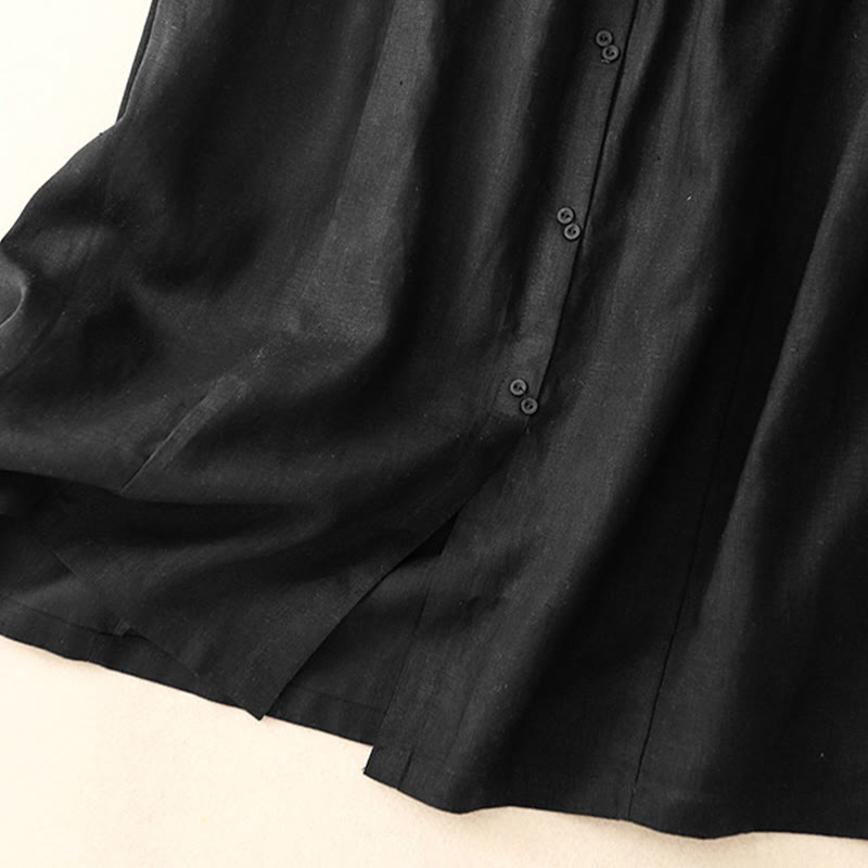 Nimara Ritual A-line Buttons Slit Design Elastic Waist Cotton Women's Skirt With Pockets