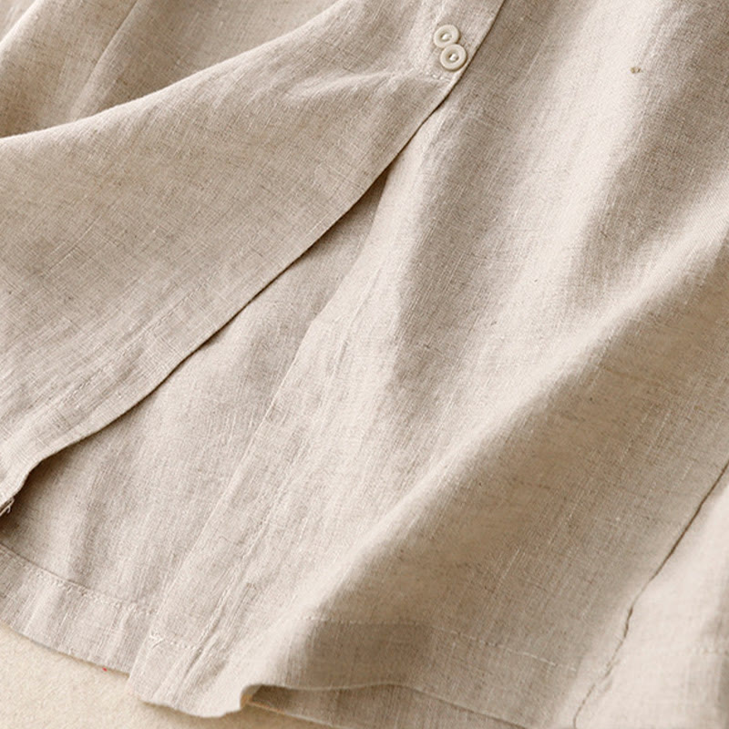 Nimara Ritual A-line Buttons Slit Design Elastic Waist Cotton Women's Skirt With Pockets
