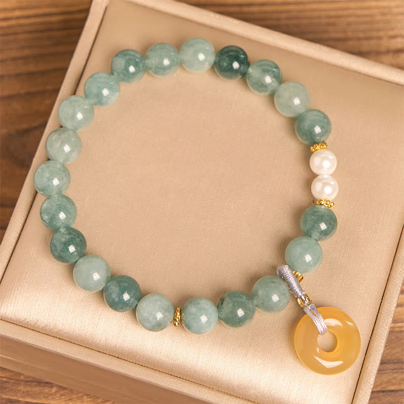 Nimara Ritual Blue Jade Peace Buckle Pearl Beads Prosperity Bracelet