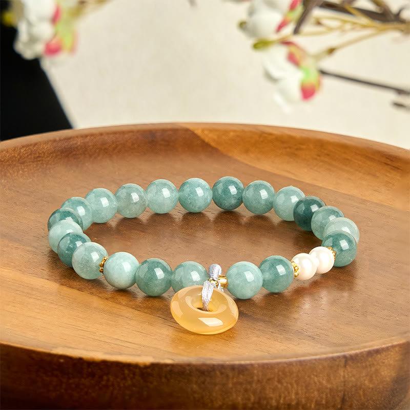 Nimara Ritual Blue Jade Peace Buckle Pearl Beads Prosperity Bracelet
