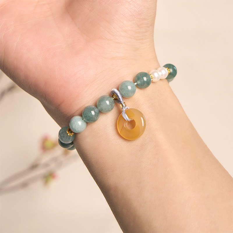 Nimara Ritual Blue Jade Peace Buckle Pearl Beads Prosperity Bracelet
