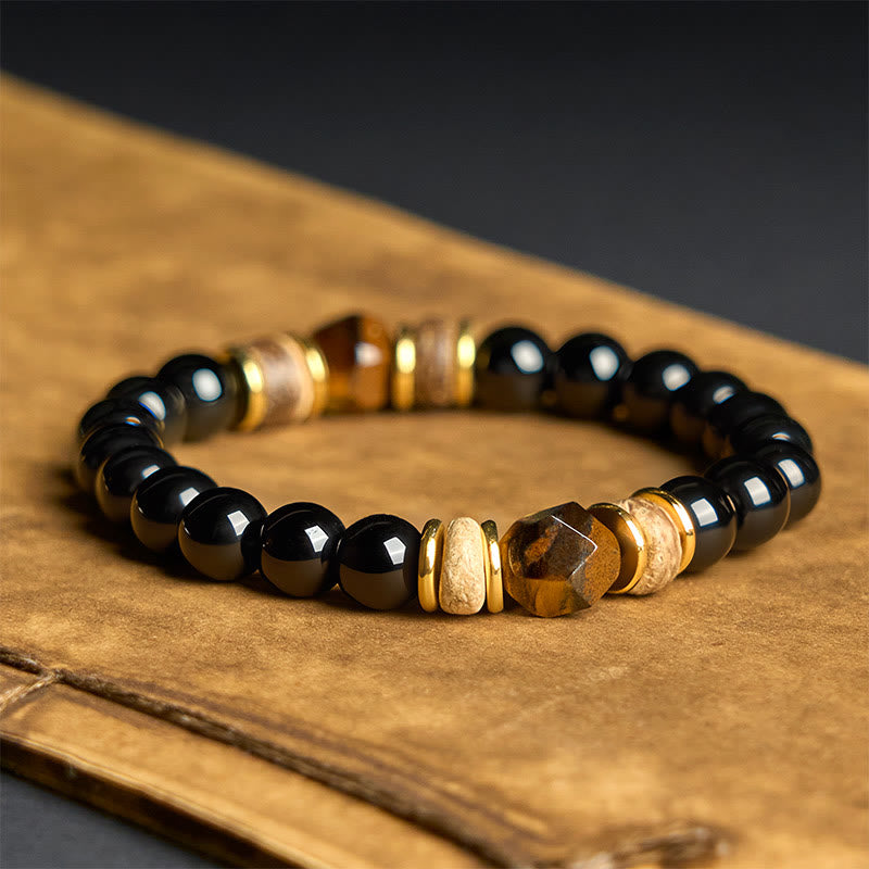 Nimara Ritual Black Obsidian Beads Sectional Tiger Eye Stone Purification Bracelet