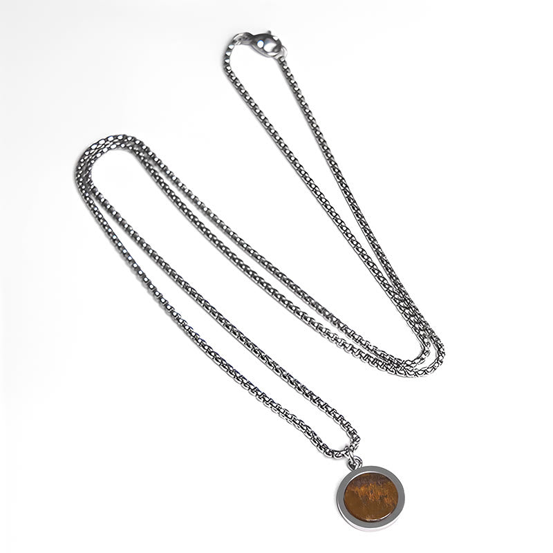 Nimara Ritual Natural Stone Turquoise Tiger Eye Lazurite Malachite Titanium Steel Purification Necklace Pendant