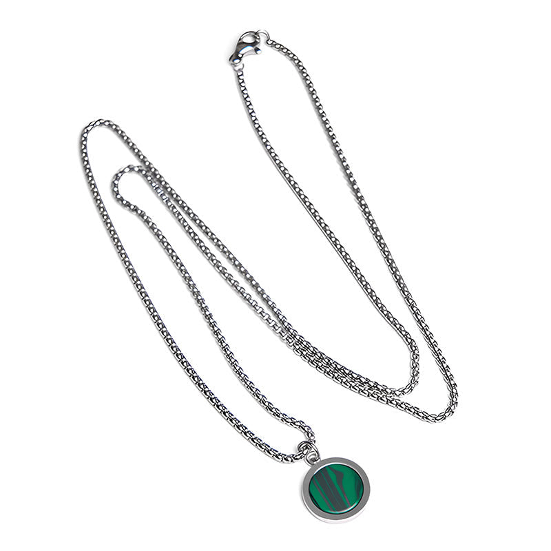 Nimara Ritual Natural Stone Turquoise Tiger Eye Lazurite Malachite Titanium Steel Purification Necklace Pendant