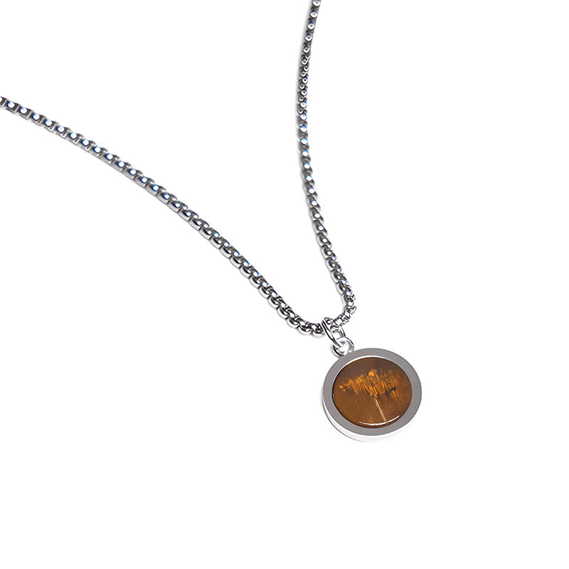 Nimara Ritual Natural Stone Turquoise Tiger Eye Lazurite Malachite Titanium Steel Purification Necklace Pendant
