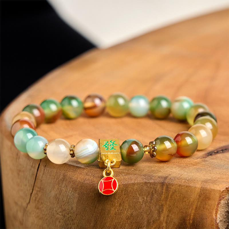 Nimara Ritual Natural Peacock Agate Coin Courage Bracelet
