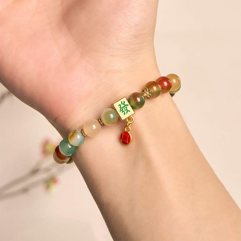 Nimara Ritual Natural Peacock Agate Coin Courage Bracelet