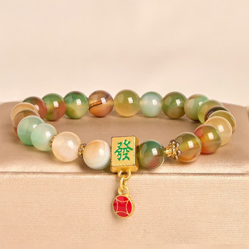 Nimara Ritual Natural Peacock Agate Coin Courage Bracelet