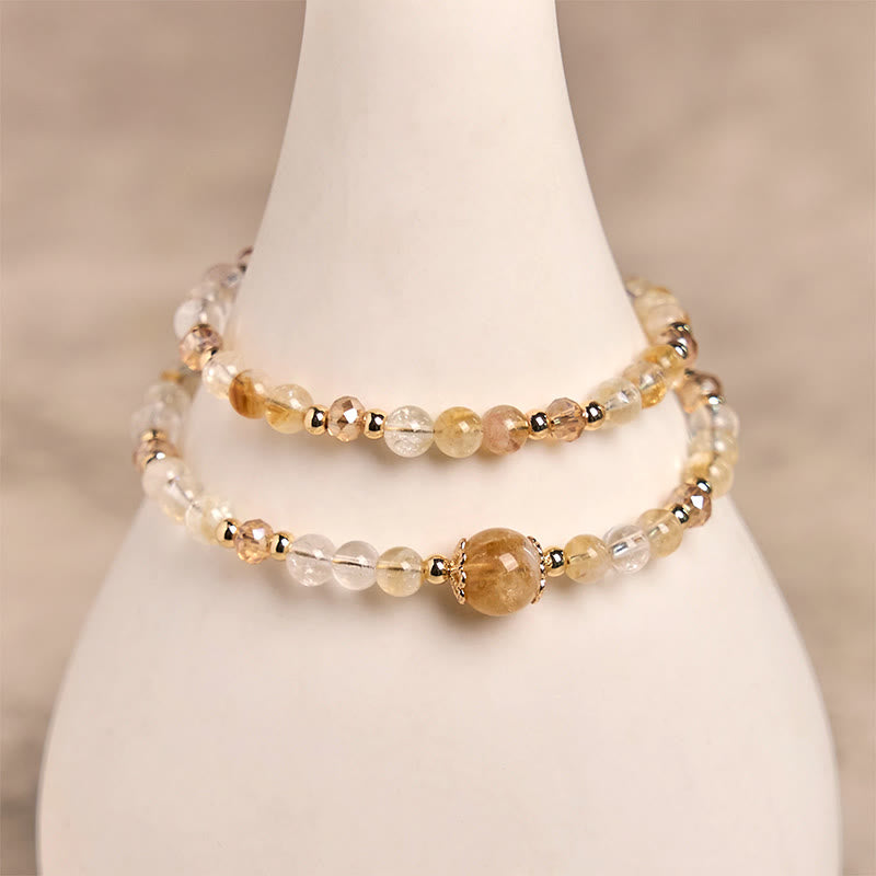 Nimara Ritual Natural Citrine Pink Crystal Beads Pleasure Creativity Double Layer Bracelet