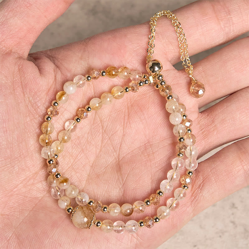 Nimara Ritual Natural Citrine Pink Crystal Beads Pleasure Creativity Double Layer Bracelet