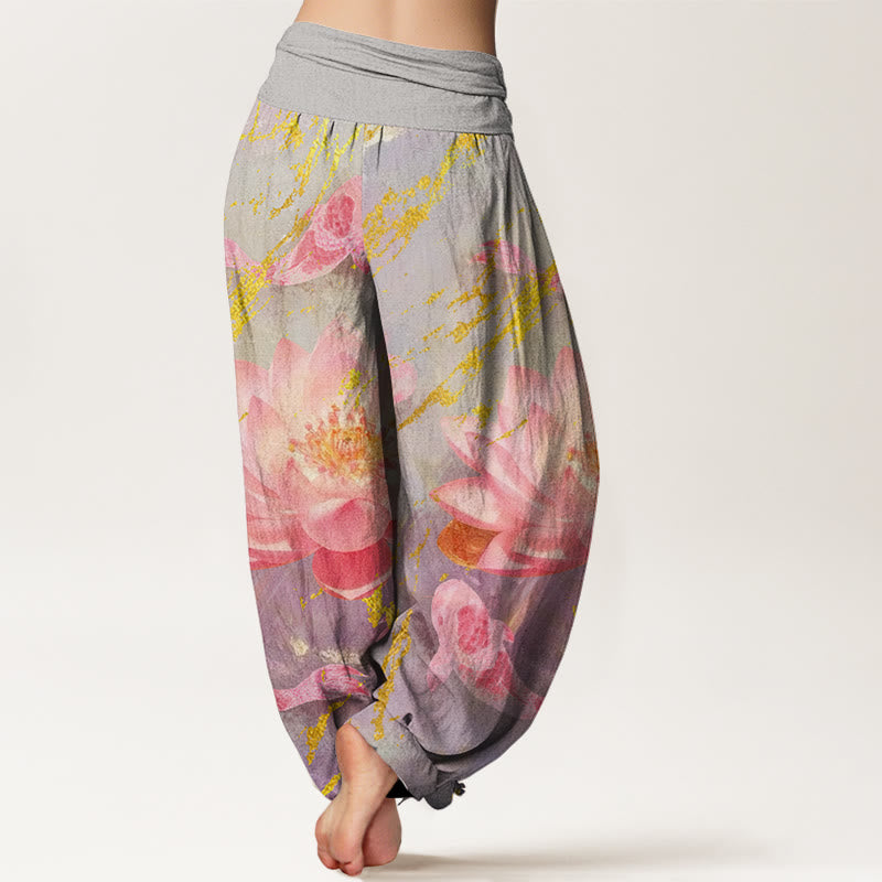 Nimara Ritual Cotton Casual Lotus Flower Koi Fish Pattern Women's Harem Pants