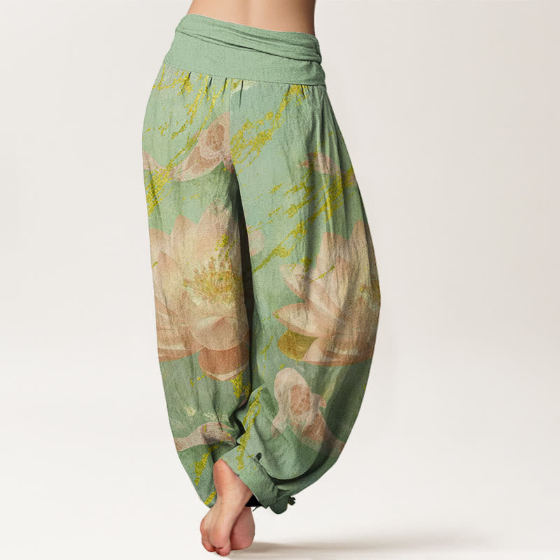 Nimara Ritual Cotton Casual Lotus Flower Koi Fish Pattern Women's Harem Pants