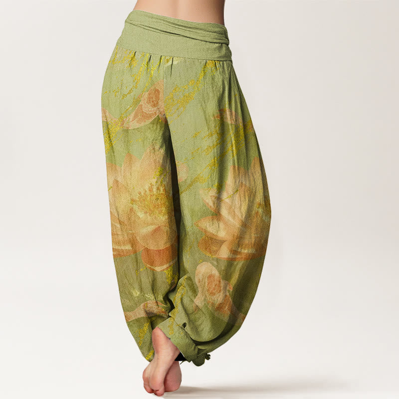 Nimara Ritual Cotton Casual Lotus Flower Koi Fish Pattern Women's Harem Pants
