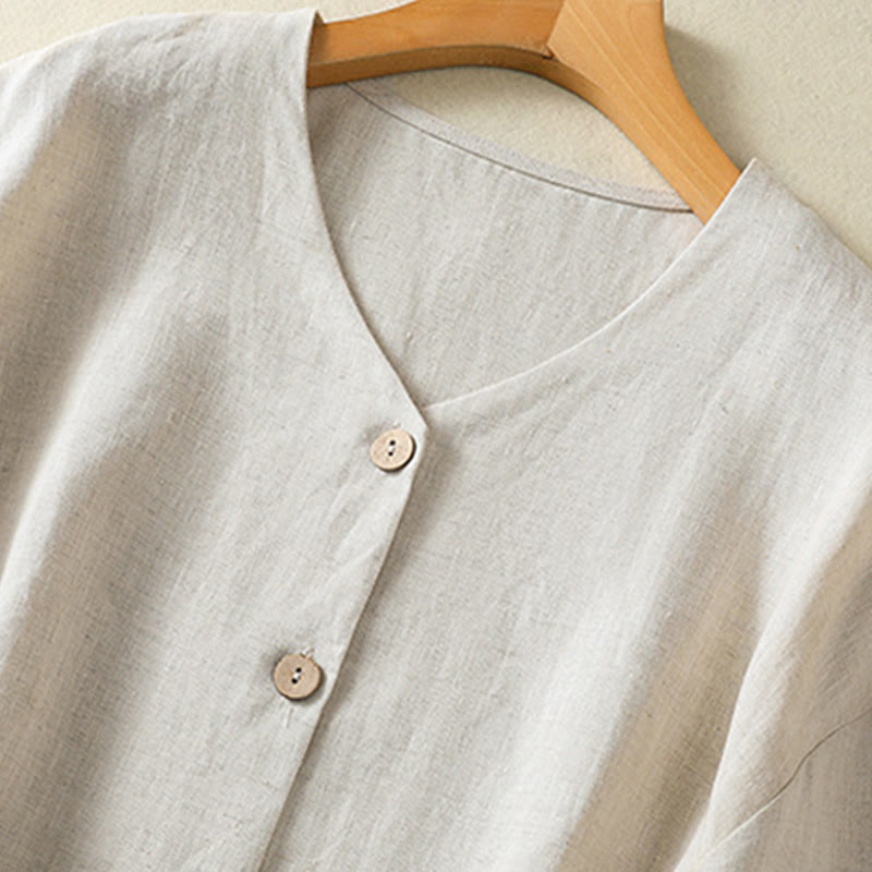 Nimara Ritual Spring Plain Buttons Design V-Neck Long Sleeve Women's Shirt