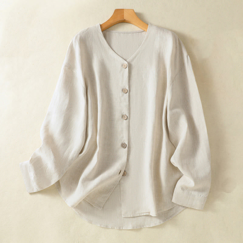 Nimara Ritual Spring Plain Buttons Design V-Neck Long Sleeve Women's Shirt
