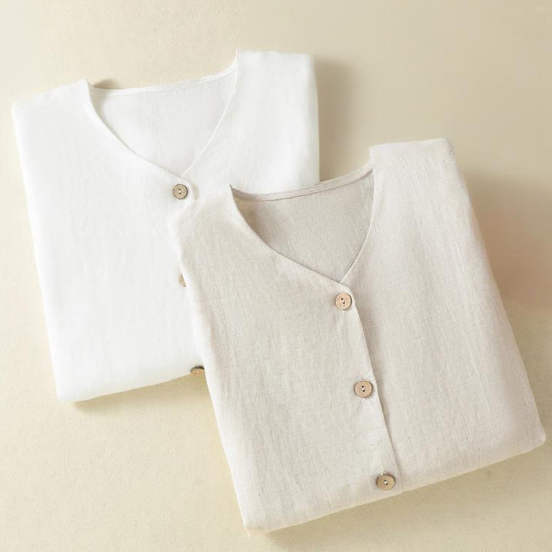 Nimara Ritual Spring Plain Buttons Design V-Neck Long Sleeve Women's Shirt