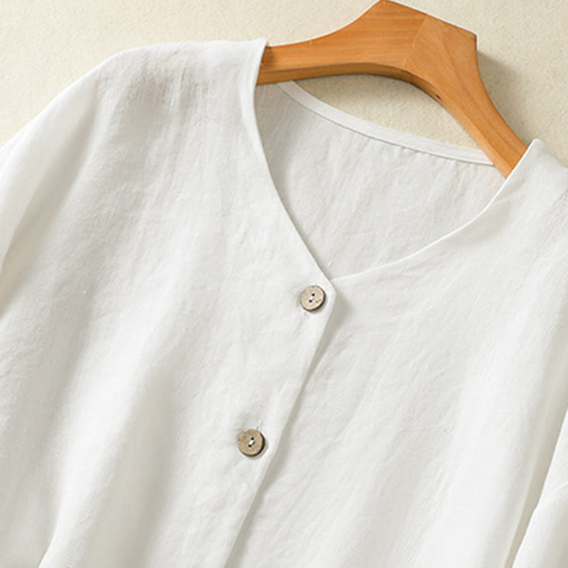 Nimara Ritual Spring Plain Buttons Design V-Neck Long Sleeve Women's Shirt