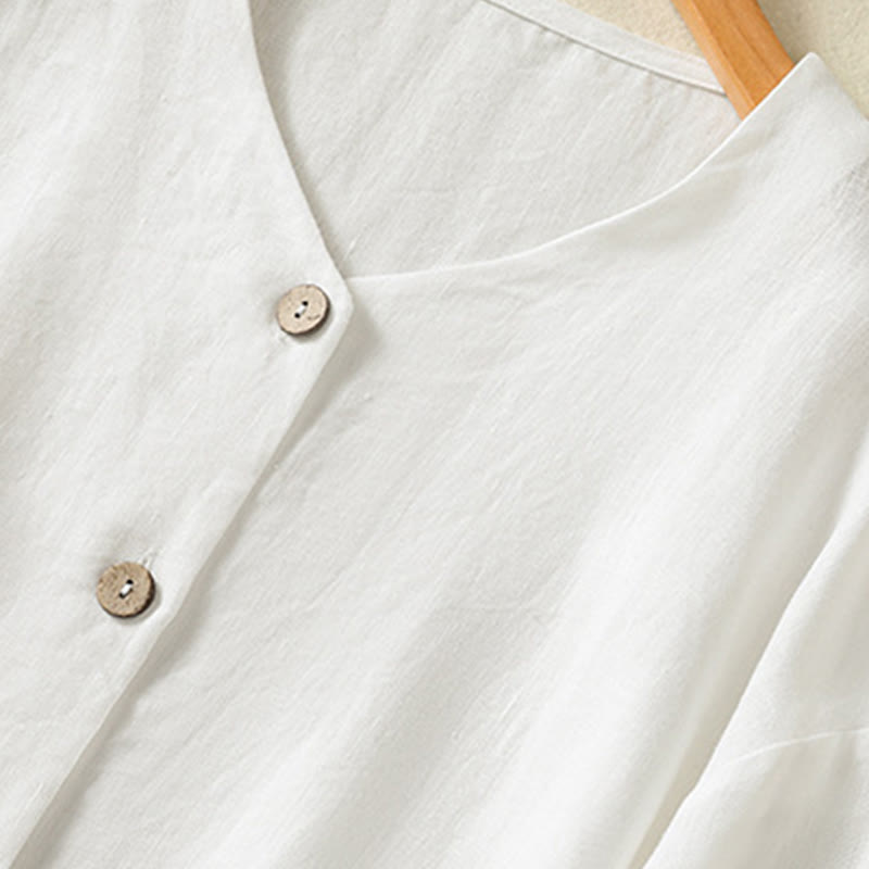 Nimara Ritual Spring Plain Buttons Design V-Neck Long Sleeve Women's Shirt