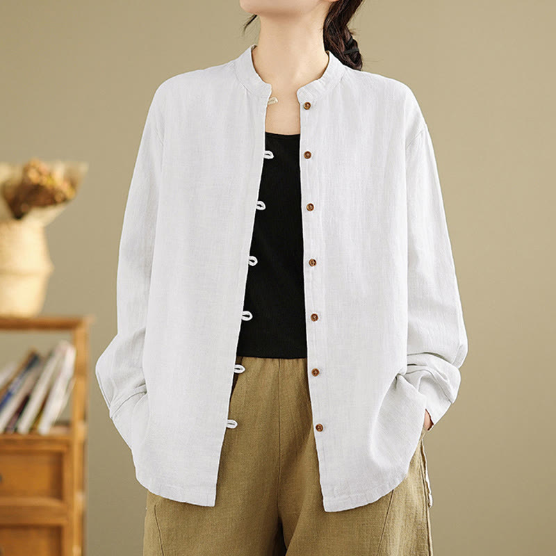 Nimara Ritual Solid Color Front Buttons Design Long Sleeve Women's Cotton Linen Shirt