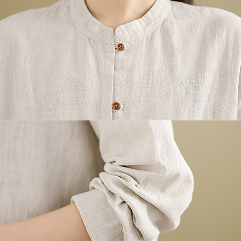 Nimara Ritual Solid Color Front Buttons Design Long Sleeve Women's Cotton Linen Shirt
