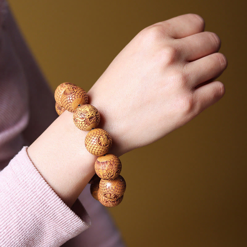 Nimara Ritual Carving Sandalwood Dragon Keep Away Evil Spirits Bracelet