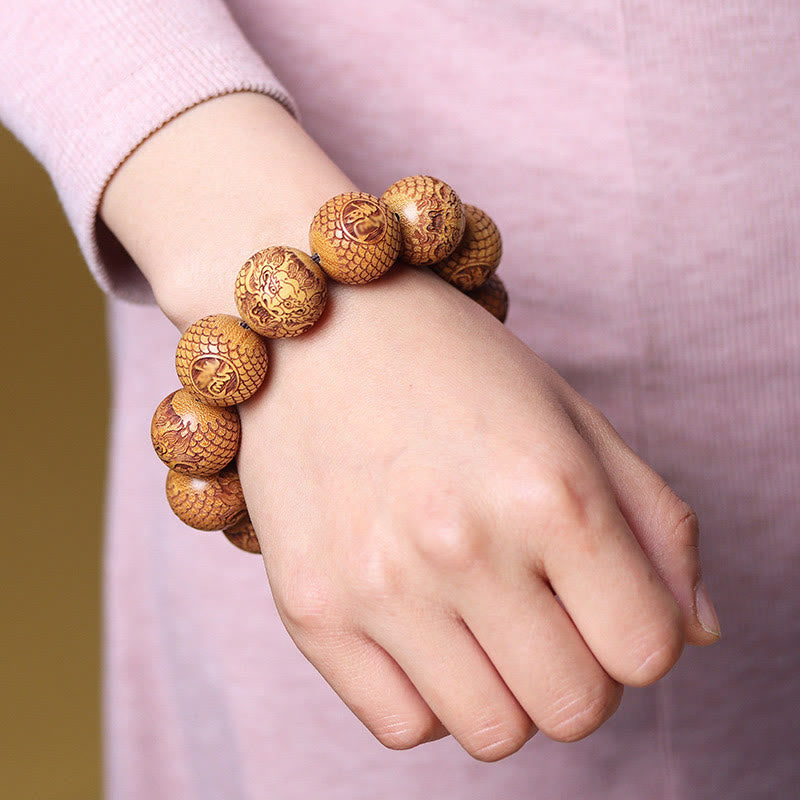 Nimara Ritual Carving Sandalwood Dragon Keep Away Evil Spirits Bracelet