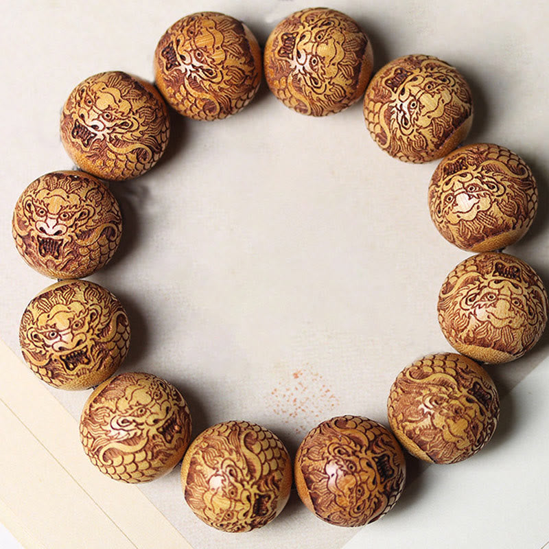 Nimara Ritual Carving Sandalwood Dragon Keep Away Evil Spirits Bracelet