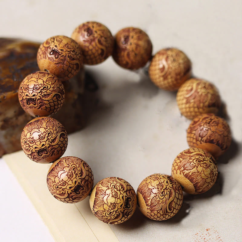 Nimara Ritual Carving Sandalwood Dragon Keep Away Evil Spirits Bracelet