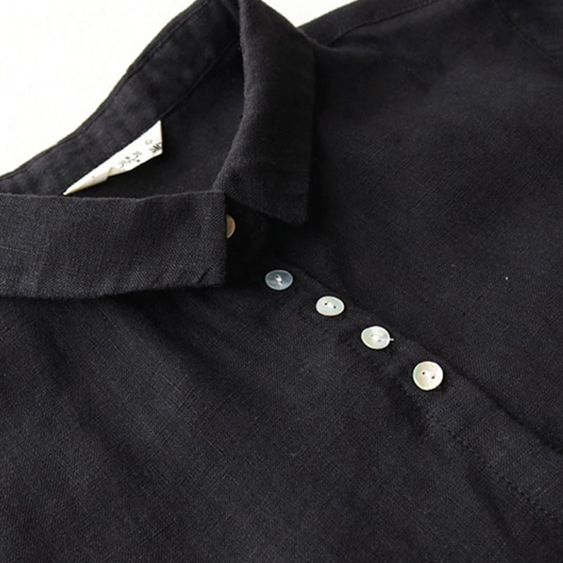Nimara Ritual Buttons Design Lapel Three Quarter Sleeve Midi Dress With Pockets