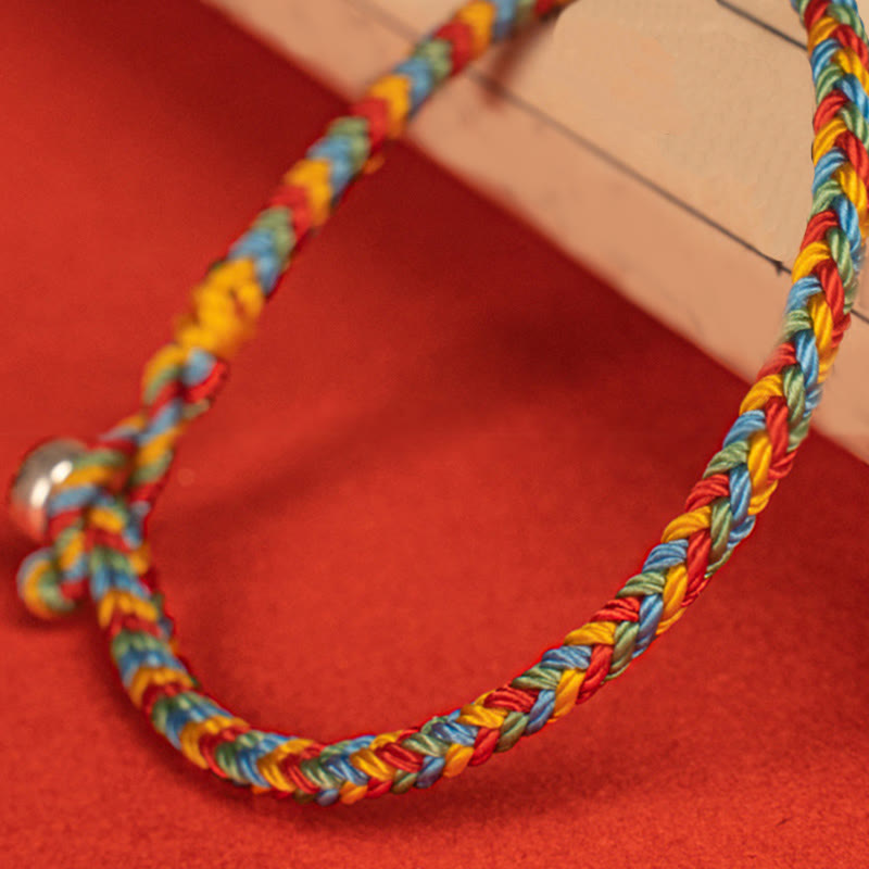 Nimara Ritual 925 Sterling Silver Eight Thread Peace Knot Colorful Rope Luck Braided Bracelet